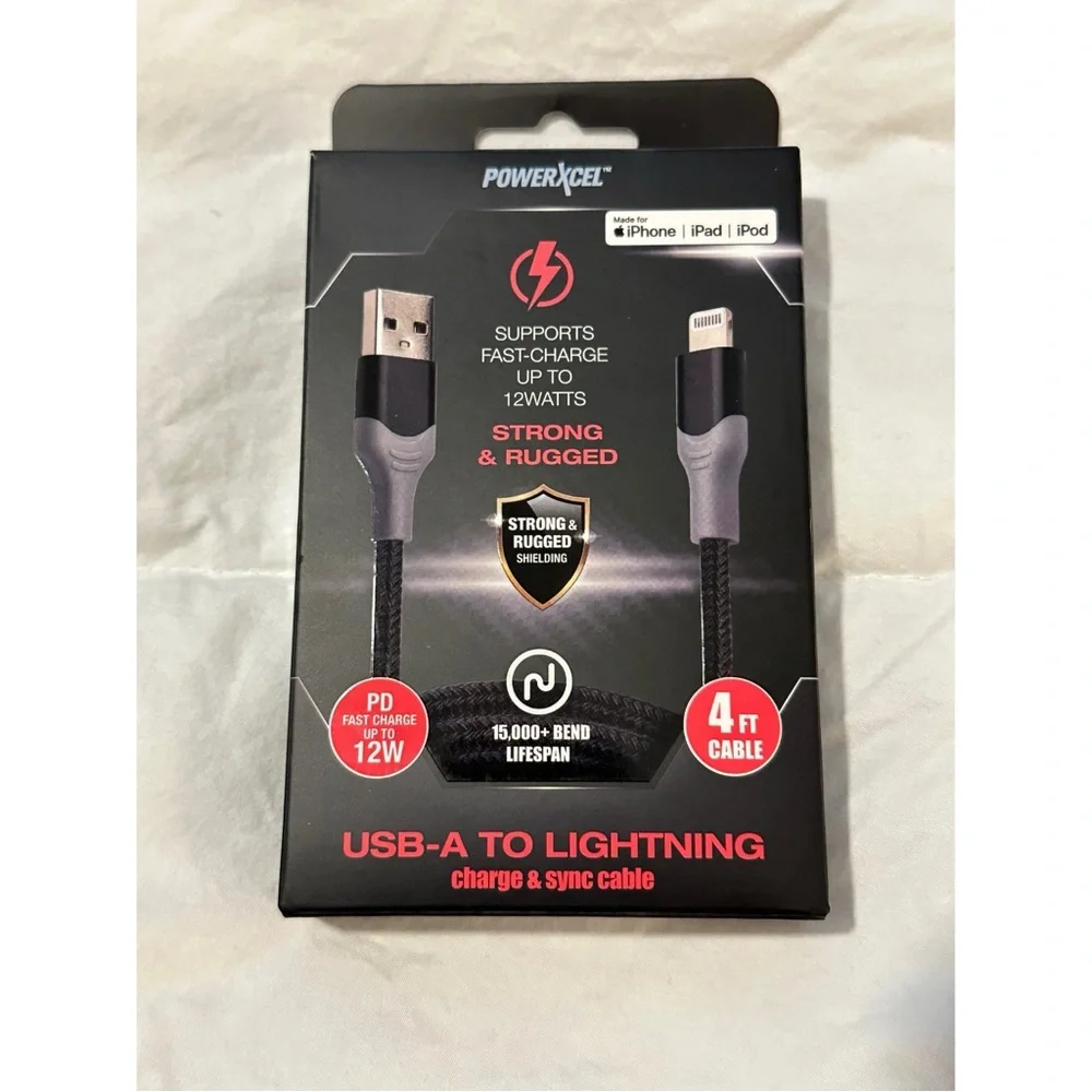 BRAND NEW PowerXcel 4-Foot USB-A to Lightning Charge & Sync Charger Cable